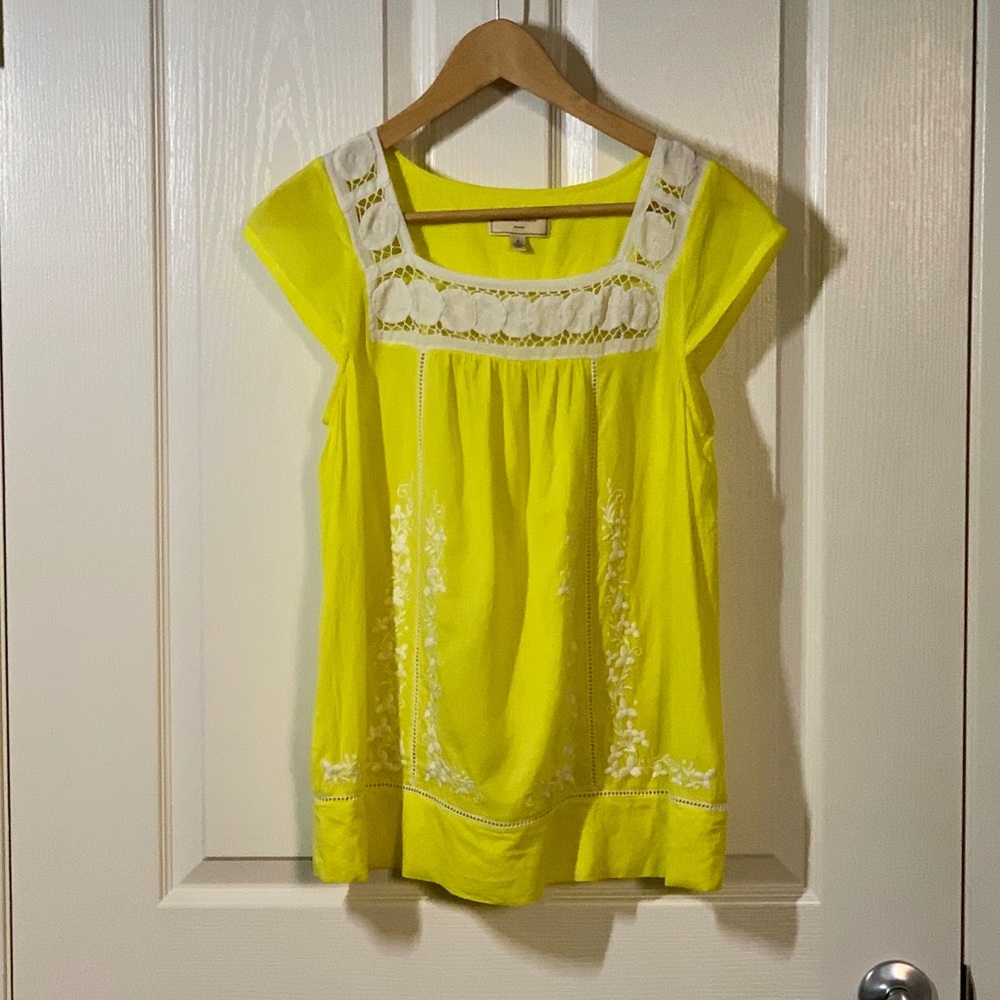 Anthropologie Yellow Embroidered Blouse